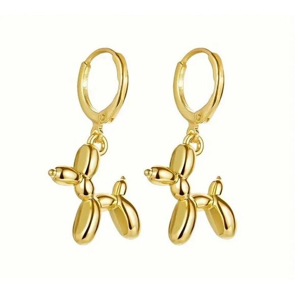 Balloon Dog Huggy Hoop Earrings in Gold Tone or Silver Tone - Picture 2 of 9